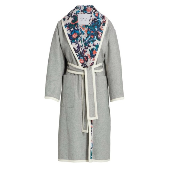 Tanya Taylor Coat Grey / Floral Reversible Cadence Floral Belted Coat Sz M/L NWT - Picture 5 of 15
